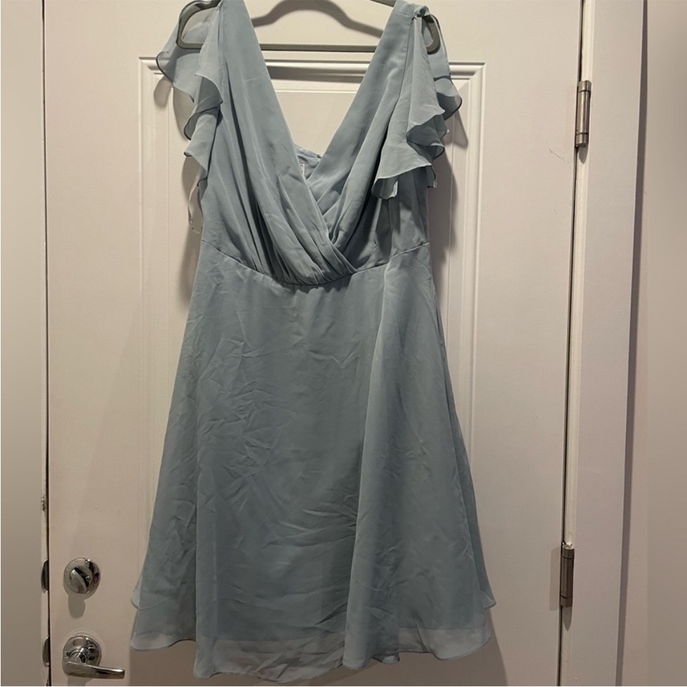 David's Bridal Soft Blue Midi Dress - Picture 2 of 5